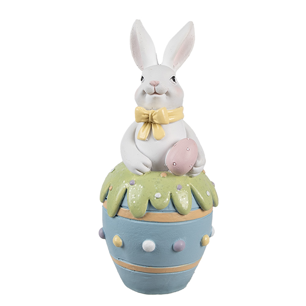 Clayre & Eef   | Decoratie Beeld Konijn Wit Blauw ø 7x16 cm | 6PR5172