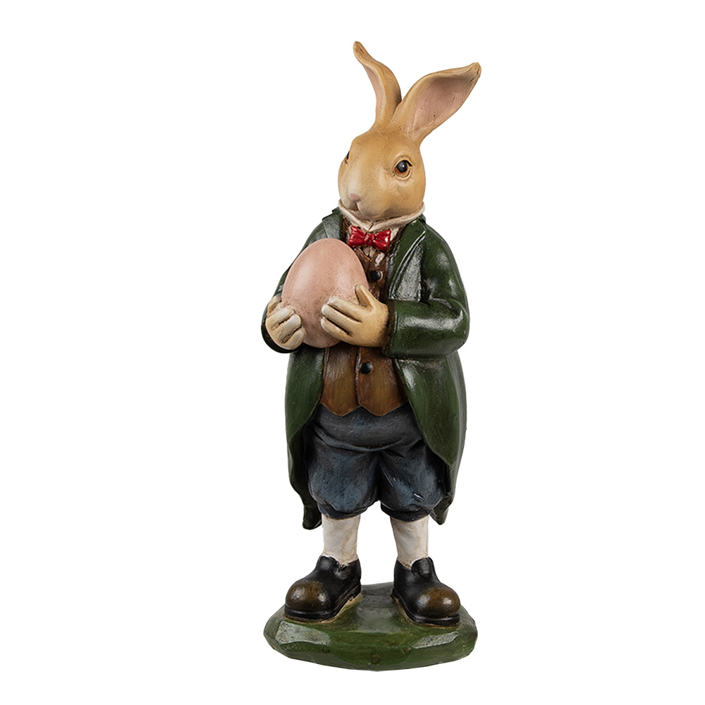 Clayre & Eef   | Decoratie Beeld Konijn Bruin Groen 8x7x20 cm | 6PR5186