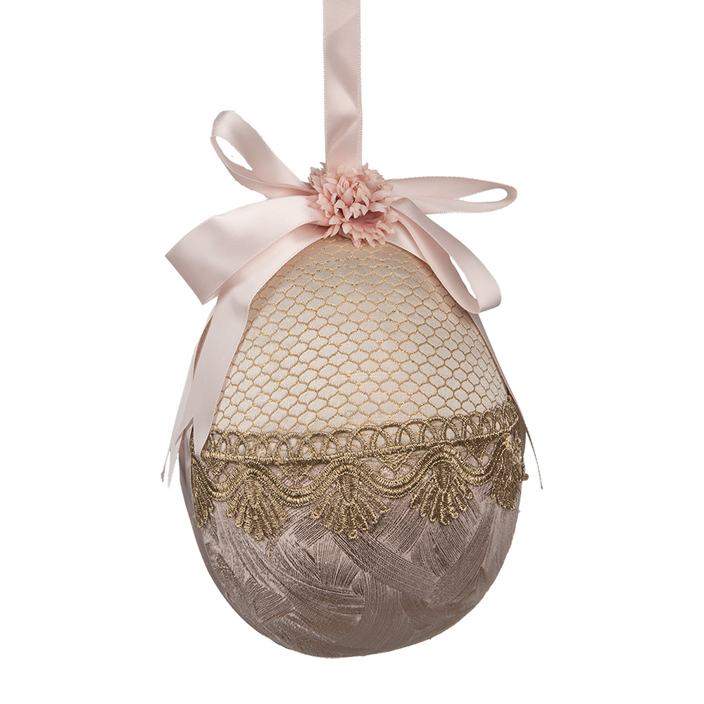 Clayre & Eef   | Decoratie Hanger Ei Beige Roze ø 14x18 cm | 65916