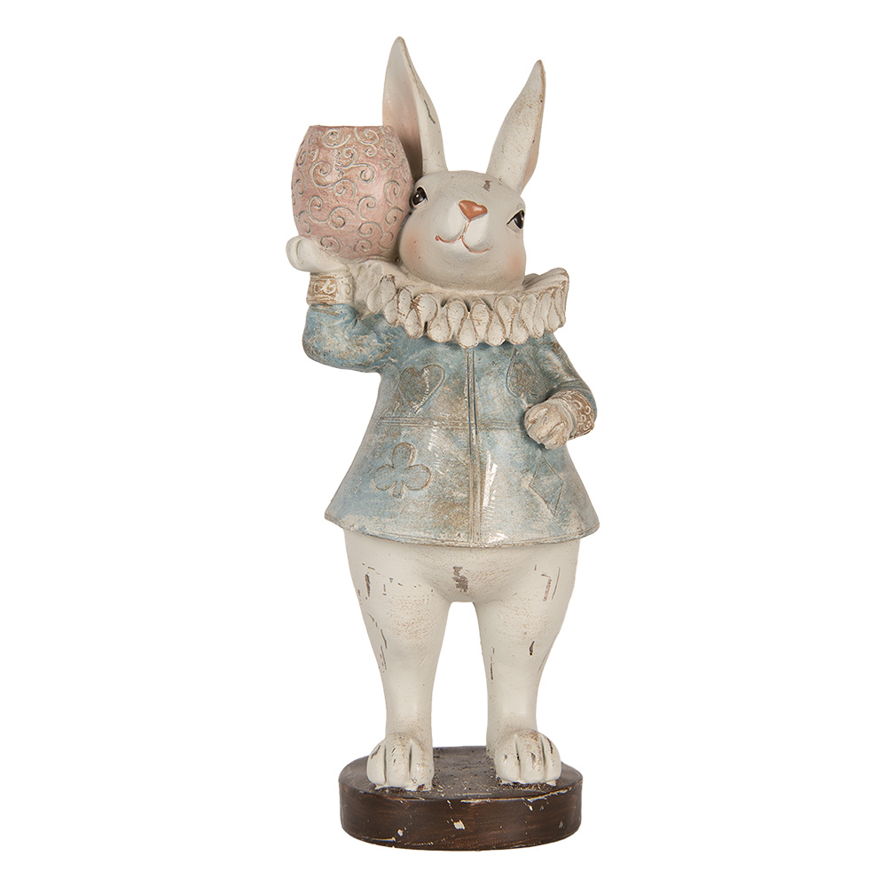 Clayre & Eef   | Decoratie Beeld Konijn Beige Blauw 11x10x28 cm | 6PR5479
