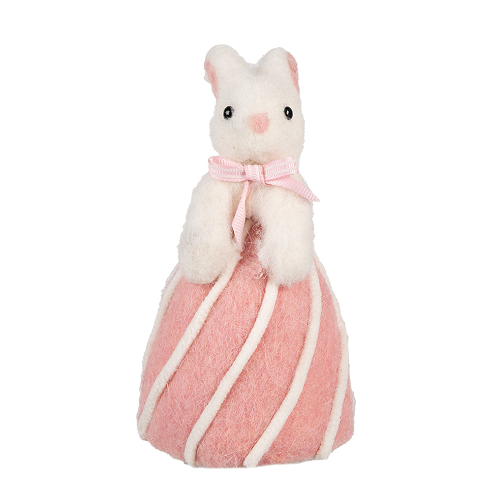 Clayre & Eef   | Decoratie Beeld Konijn Wit Roze ø 12x21 cm | 65941