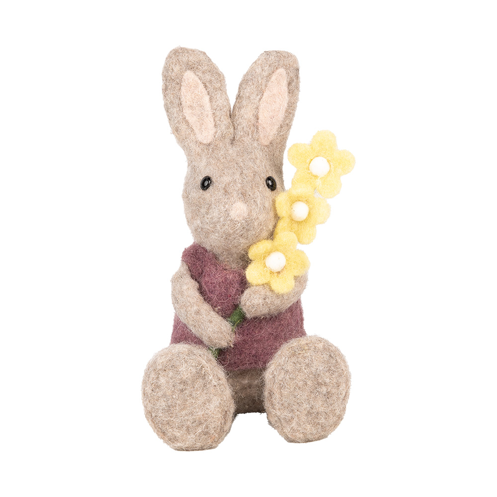 Clayre & Eef   | Decoratie Konijn Beige Geel 10x10x19 cm | 65957
