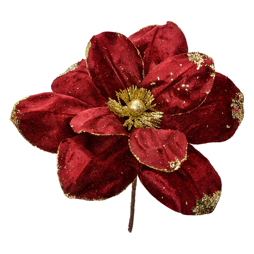 Clayre & Eef   | Kerstdecoratie Bloem Rood Goudkleurig ø 25x25 cm | 66157