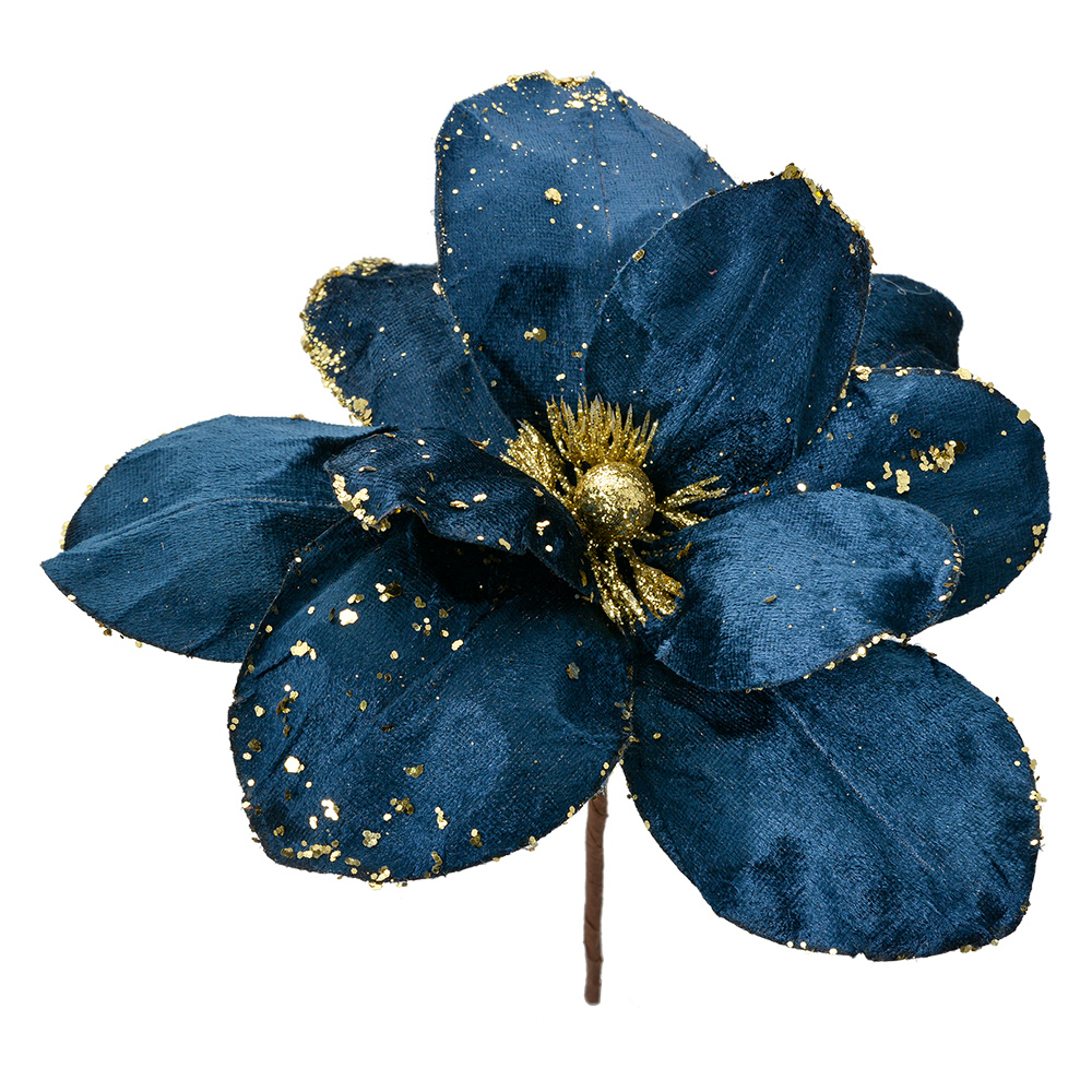 Clayre & Eef   | Kerstdecoratie Bloem Blauw Goudkleurig ø 25x25 cm | 66158