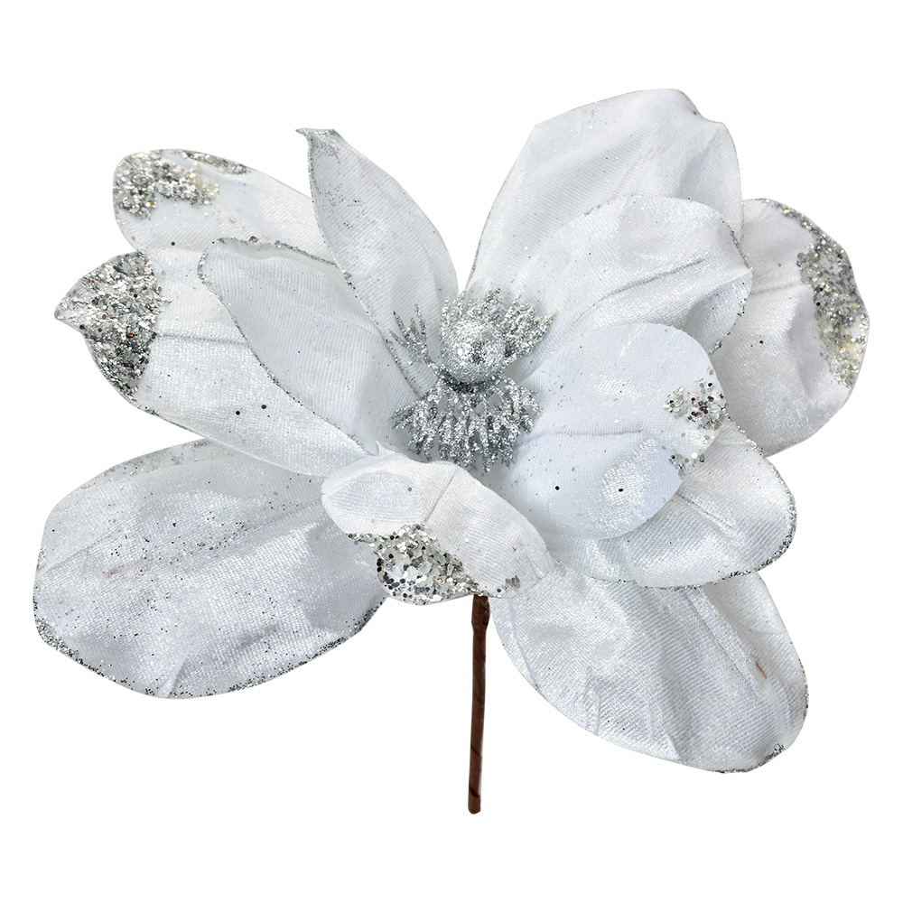 Clayre & Eef   | Kerstdecoratie Bloem Wit Zilverkleurig ø 25x25 cm | 66159