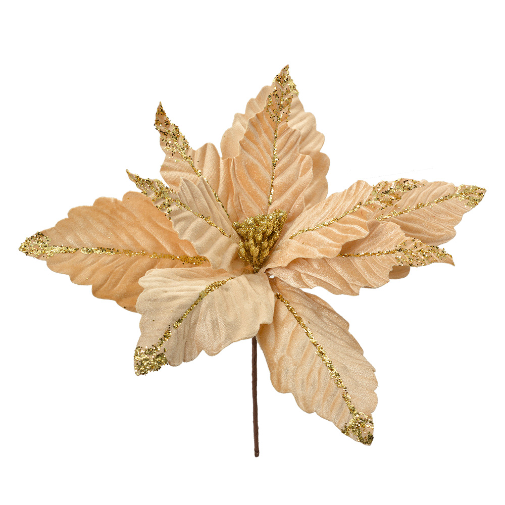 Clayre & Eef   | Kerstdecoratie Bloem Beige Goudkleurig ø 36x36 cm | 66160