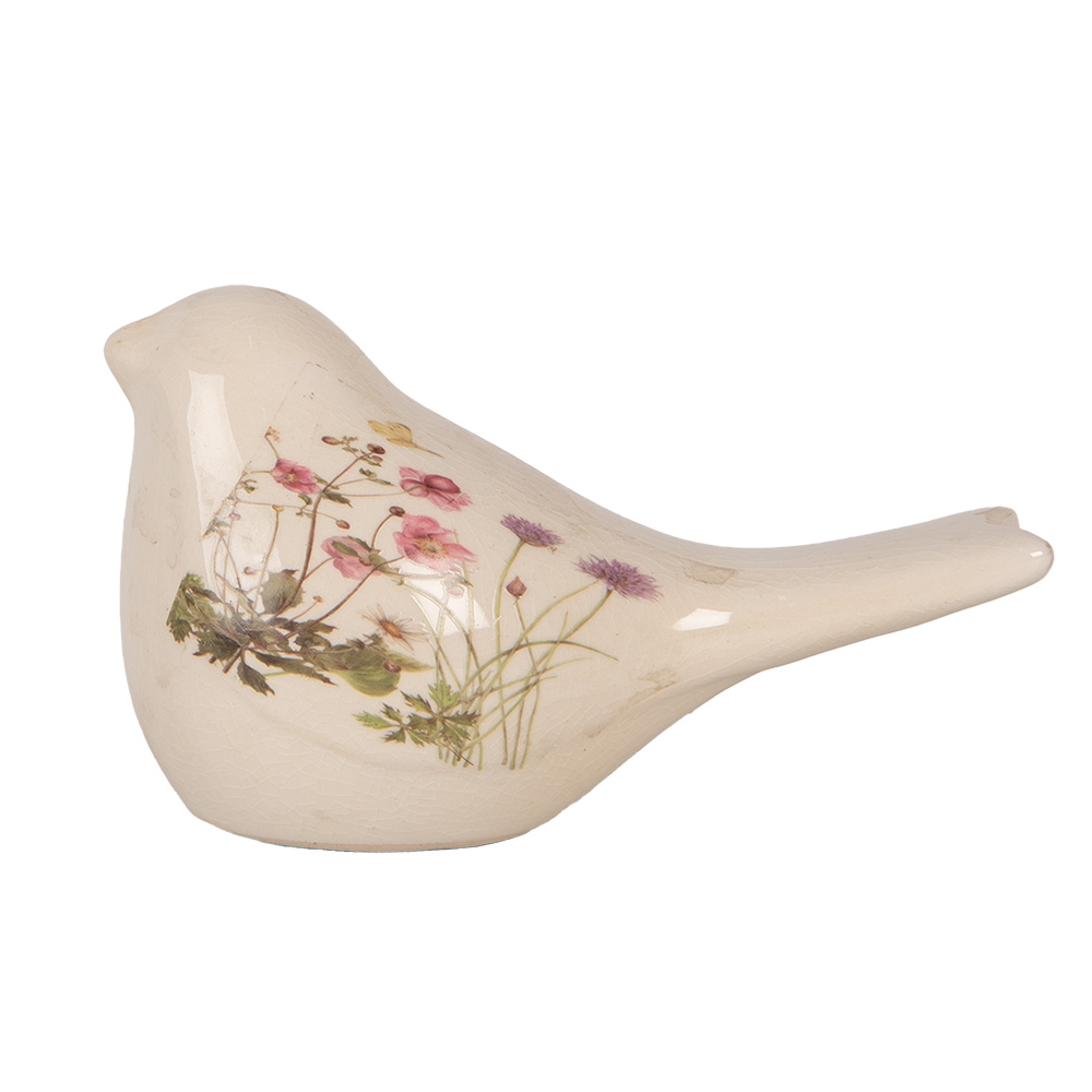 Clayre & Eef   | Decoratie beeld Vogel Beige Roze 16x7x9 cm | 6CE1953S