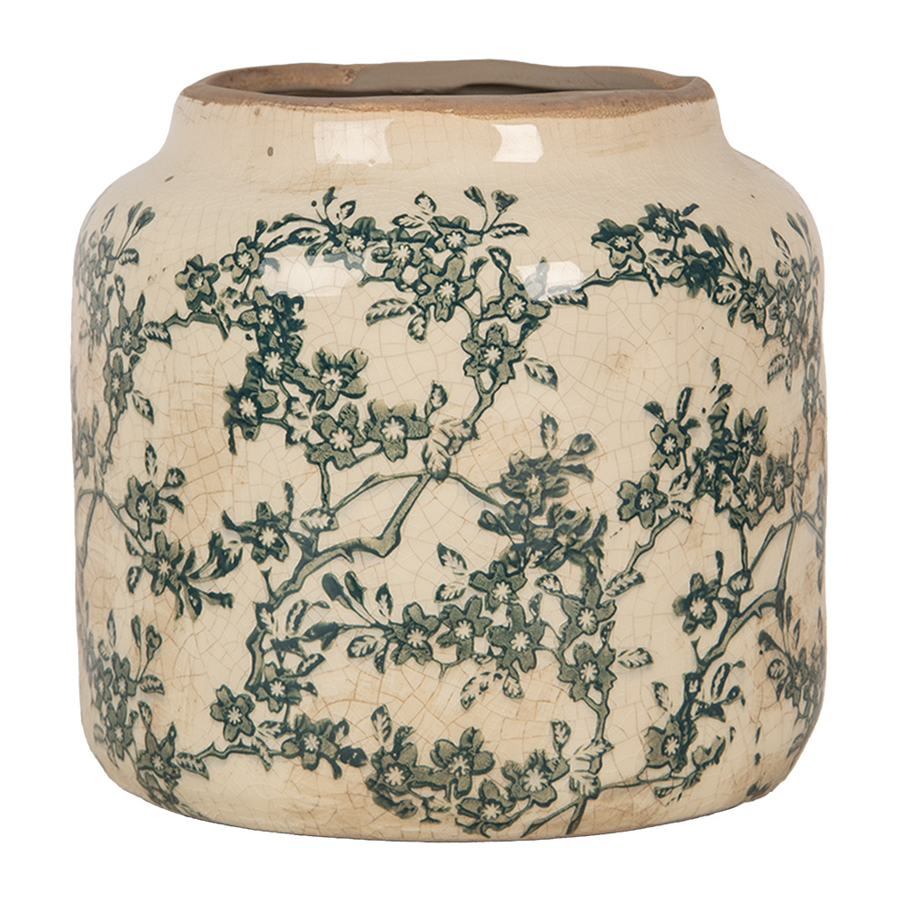 Clayre & Eef   | Bloempot Binnen Beige Groen ø 16x15 cm | 6CE1975M
