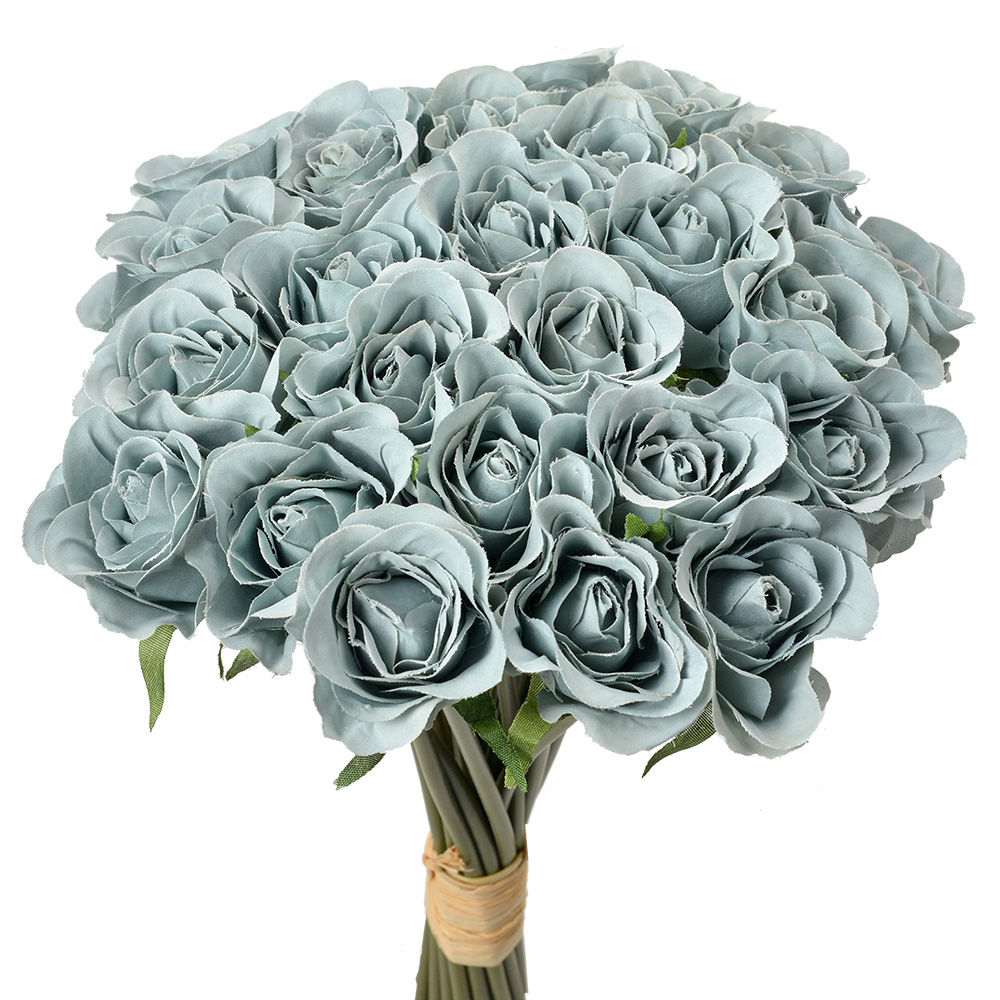 Clayre & Eef   | Kunstbloem bos van 24 rozen Blauw Groen 20x16x30 cm | 6PL0392BL