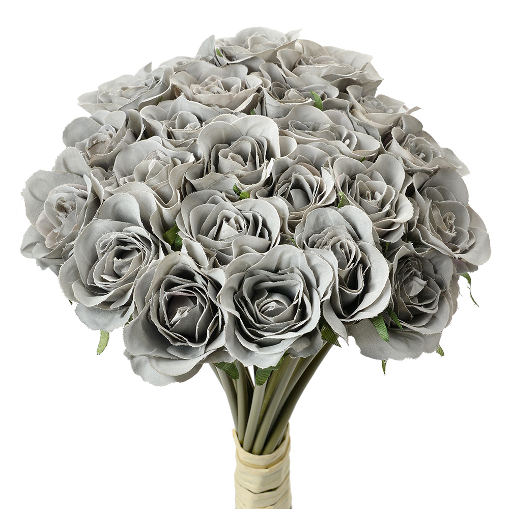 Clayre & Eef   | Kunstbloem bos van 24 rozen Grijs Groen 20x16x30 cm | 6PL0392G