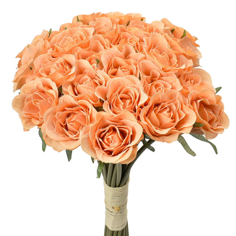 Clayre & Eef   | Kunstbloem bos van 24 rozen Oranje Groen 20x16x30 cm | 6PL0392Y