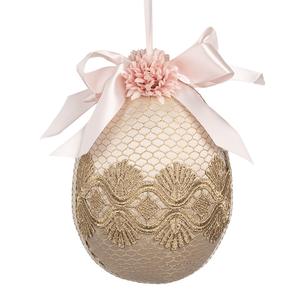 Clayre & Eef   | Decoratie Hanger Ei Beige Roze ø 11x14 cm | 65918