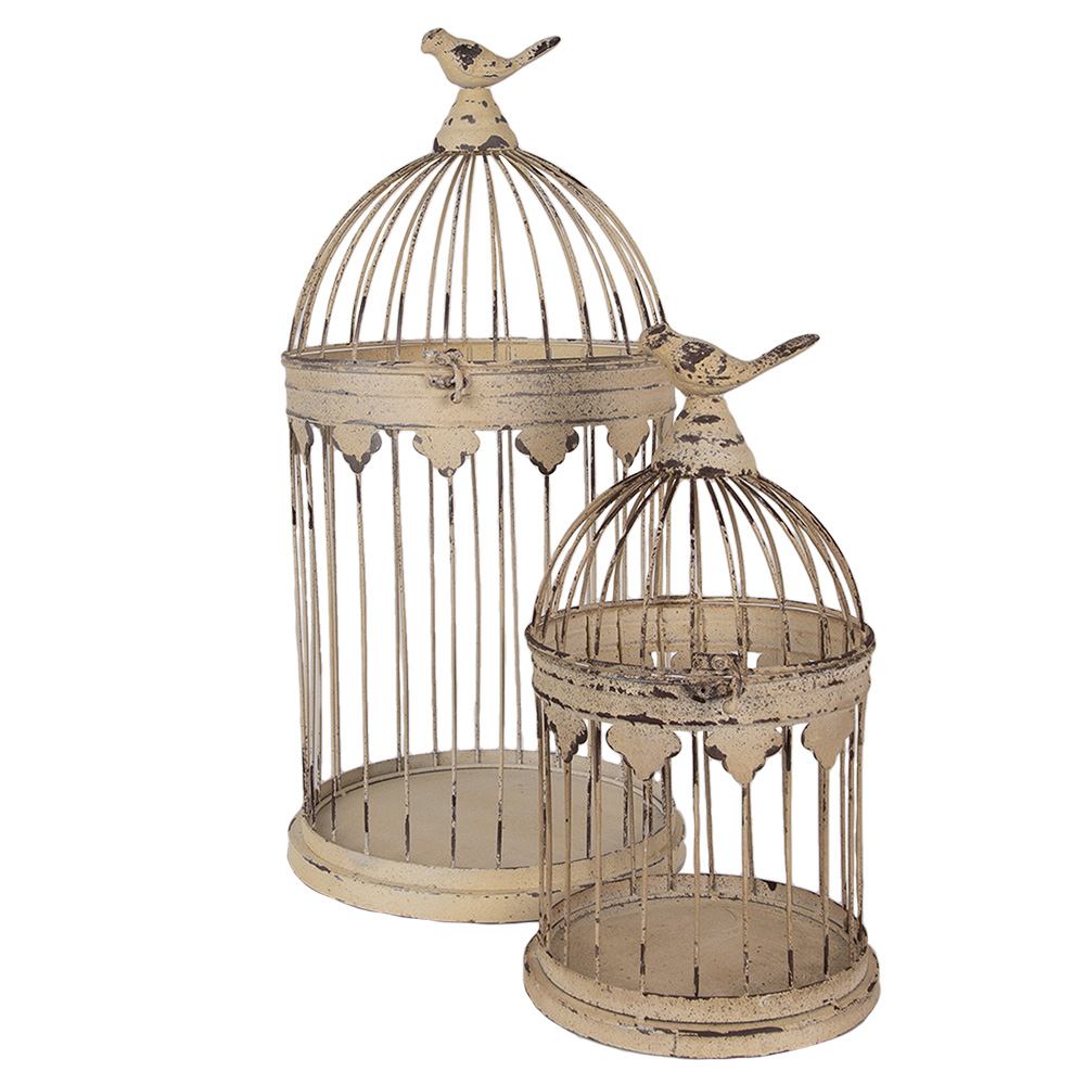 Clayre & Eef   | Vogelkooi Decoratie Set van 2 Bruin Beige ø 32x60 / ø 23x40 cm | 5Y1283