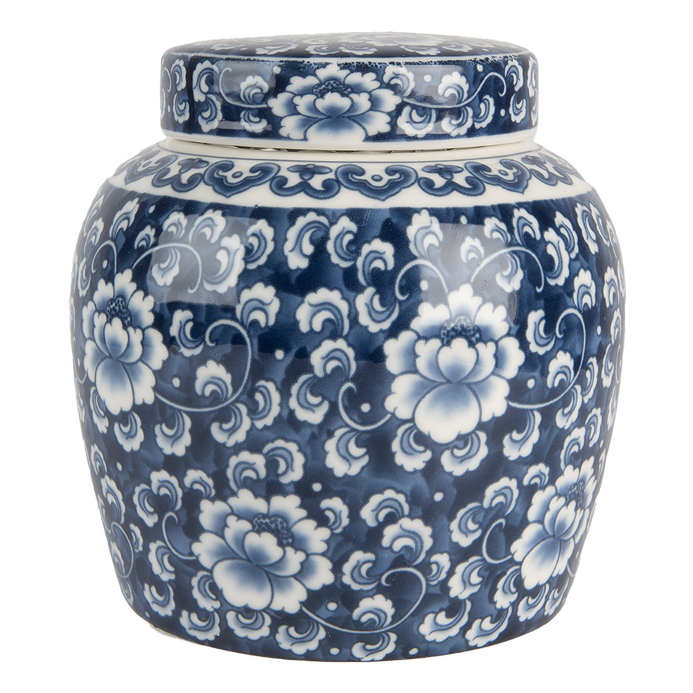 Clayre & Eef   | Decoratie pot met deksel Blauw Wit ø 13x13 cm | 6CE2138