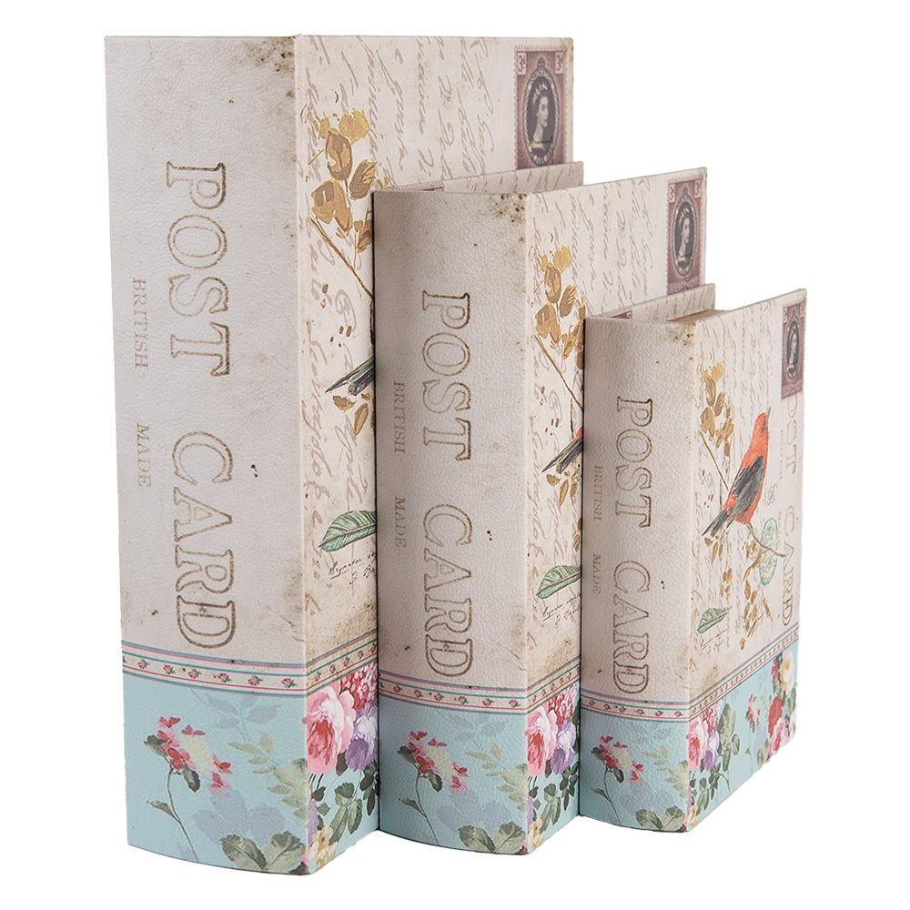Clayre & Eef   | Opbergdoos Beige Blauw (3) 27x22x7 / 22x17x6 / 17x12x4 cm | 66257