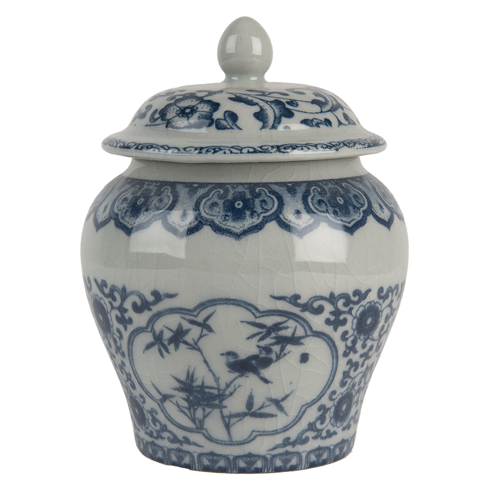 Clayre & Eef   | Decoratie pot met deksel Grijs Blauw ø 9x13 cm | 6CE2143