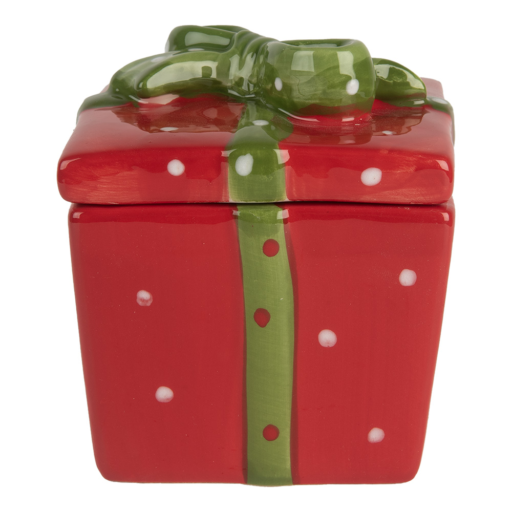 Clayre & Eef   | Voorraadpotje met deksel Rood Groen 9x9x11 cm | 6CE2149