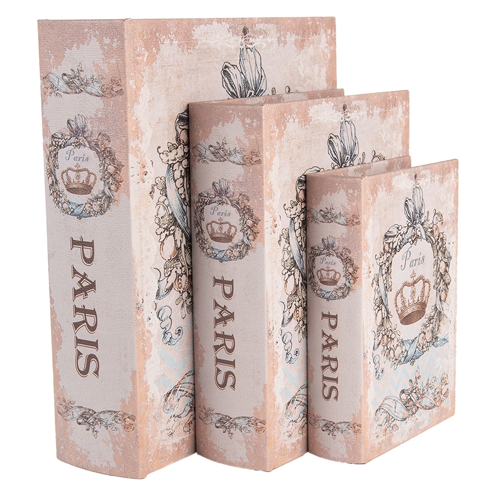 Clayre & Eef   | Opbergdoos Beige Blauw (3) 27x22x7 / 22x17x6 / 17x12x4 cm | 66262
