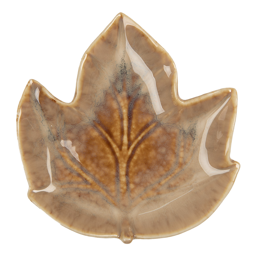 Clayre & Eef   | Schaaltje Blad Bruin 14x13x2 cm | 6CE2150
