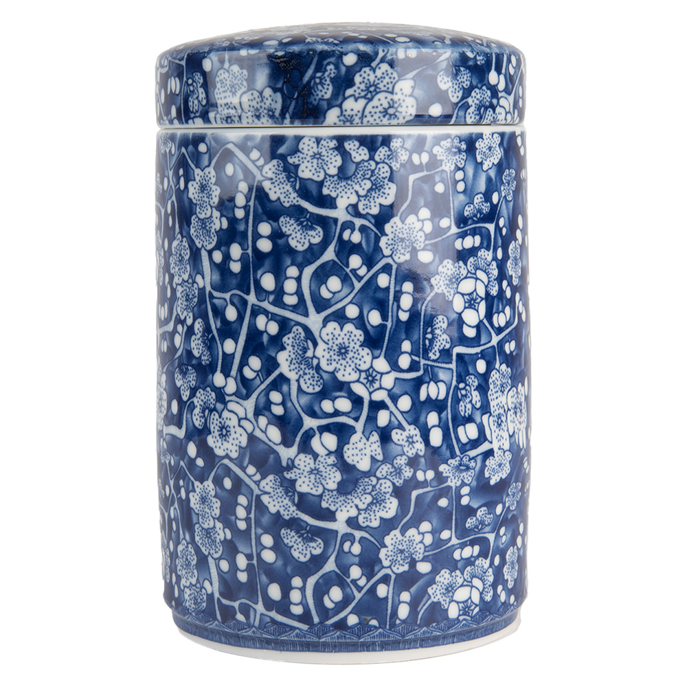 Clayre & Eef   | Decoratie pot met deksel Blauw Wit ø 9x14 cm | 6CE2139