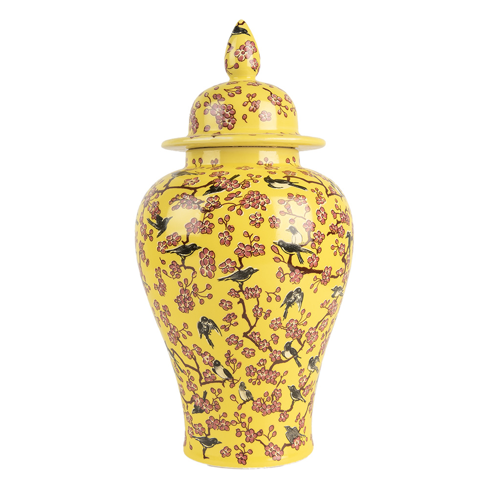 Clayre & Eef   | Decoratie pot met deksel Geel Roze ø 11x22 cm | 6CE2140