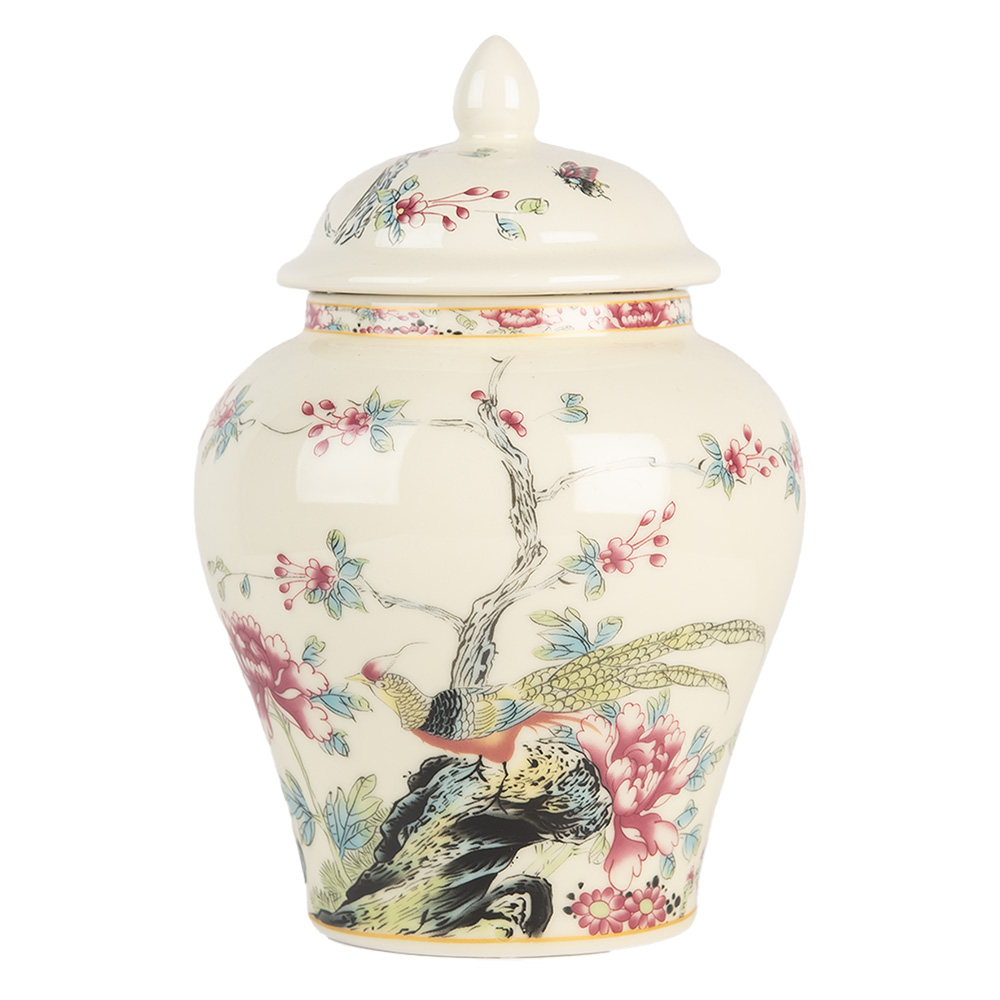 Clayre & Eef   | Decoratie pot met deksel Beige Roze ø 12x18 cm | 6CE2141