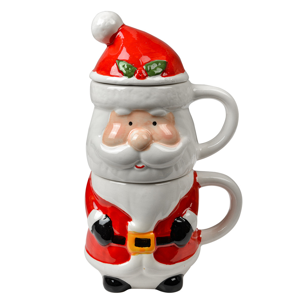 Clayre & Eef   | Mok met deksel Wit Rood 13x9x22 cm / 300 ml / 375 ml | 6CEMU0194