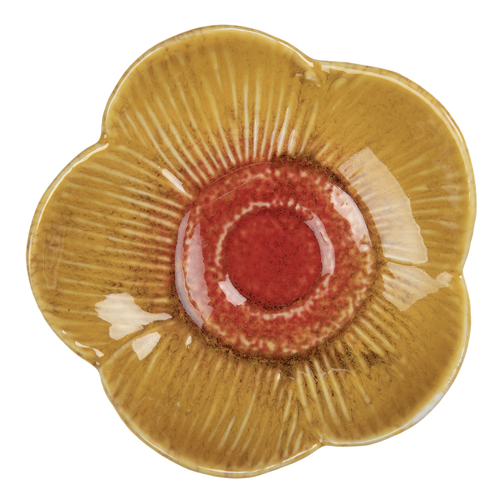 Clayre & Eef   | Schaaltje Bloem Geel Rood ø 14x3 cm | 6CE2156