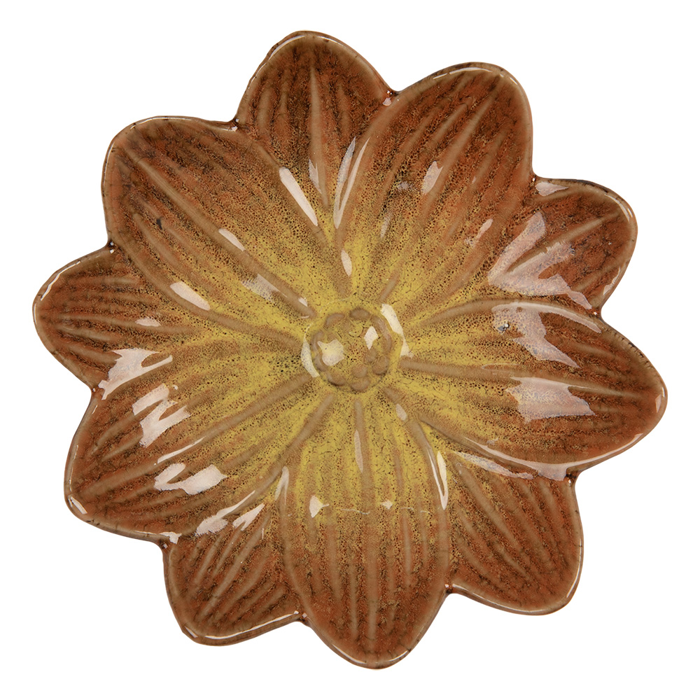 Clayre & Eef   | Schaaltje Bloem Oranje Geel ø 14x3 cm | 6CE2157