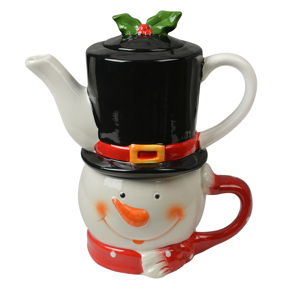 Clayre & Eef   | Tea for One Wit Zwart 19x11x21 cm / 525 ml / 425 ml | 6CETEFO0002