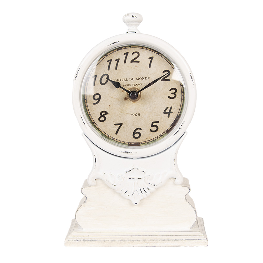 Clayre & Eef   | Tafelklok Wit Beige 14x6x23 cm / 1xAA | 6KL0833