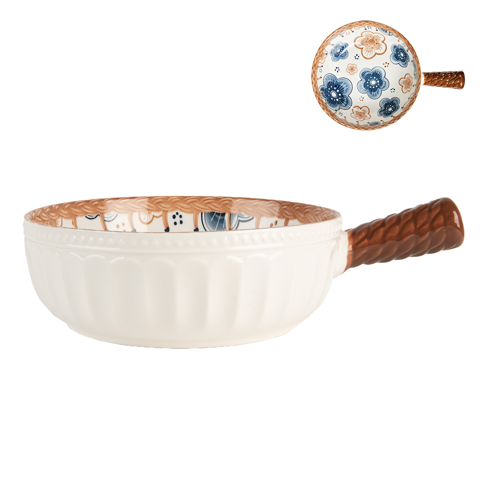 Clayre & Eef   | Schaal Wit Bruin 22x16x6 cm / 500 ml | 6CE2171