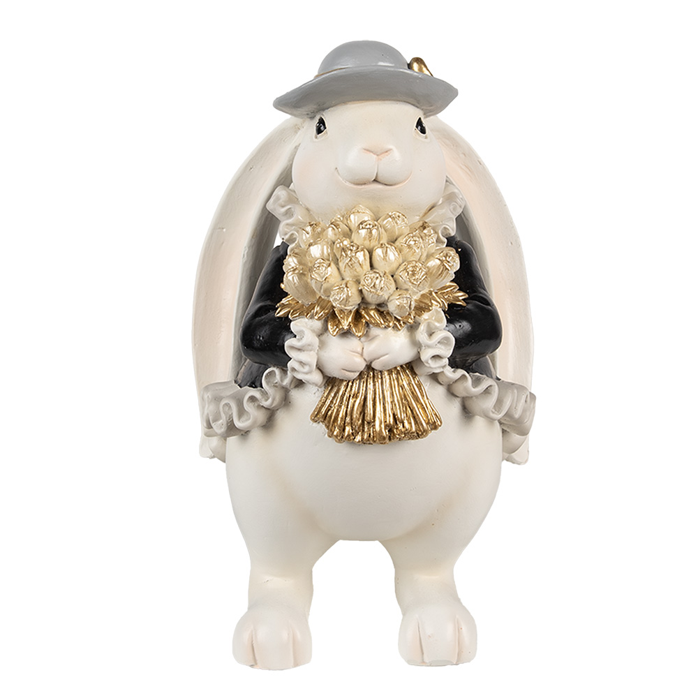Clayre & Eef   | Decoratie Konijn Wit Zwart 14x13x22 cm | 6PR5150