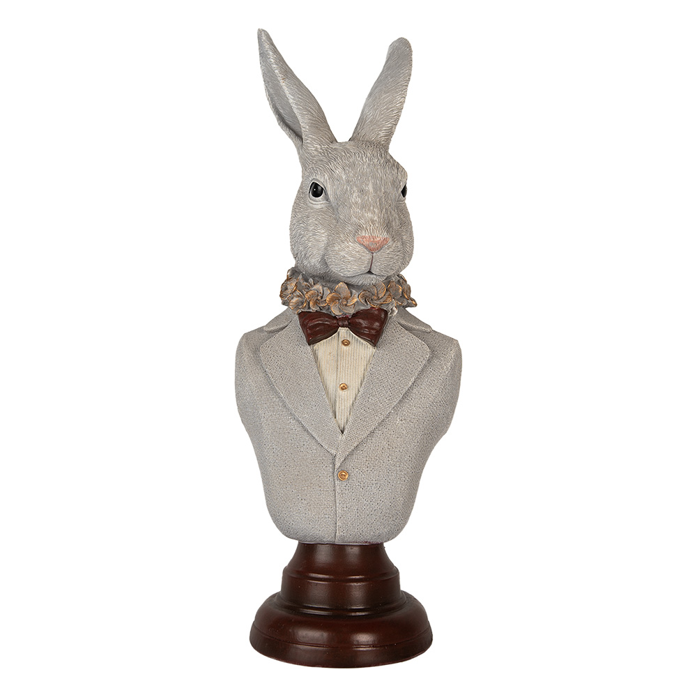 Clayre & Eef   | Decoratie Beeld Konijn Grijs Bruin 15x13x39 cm | 6PR5361
