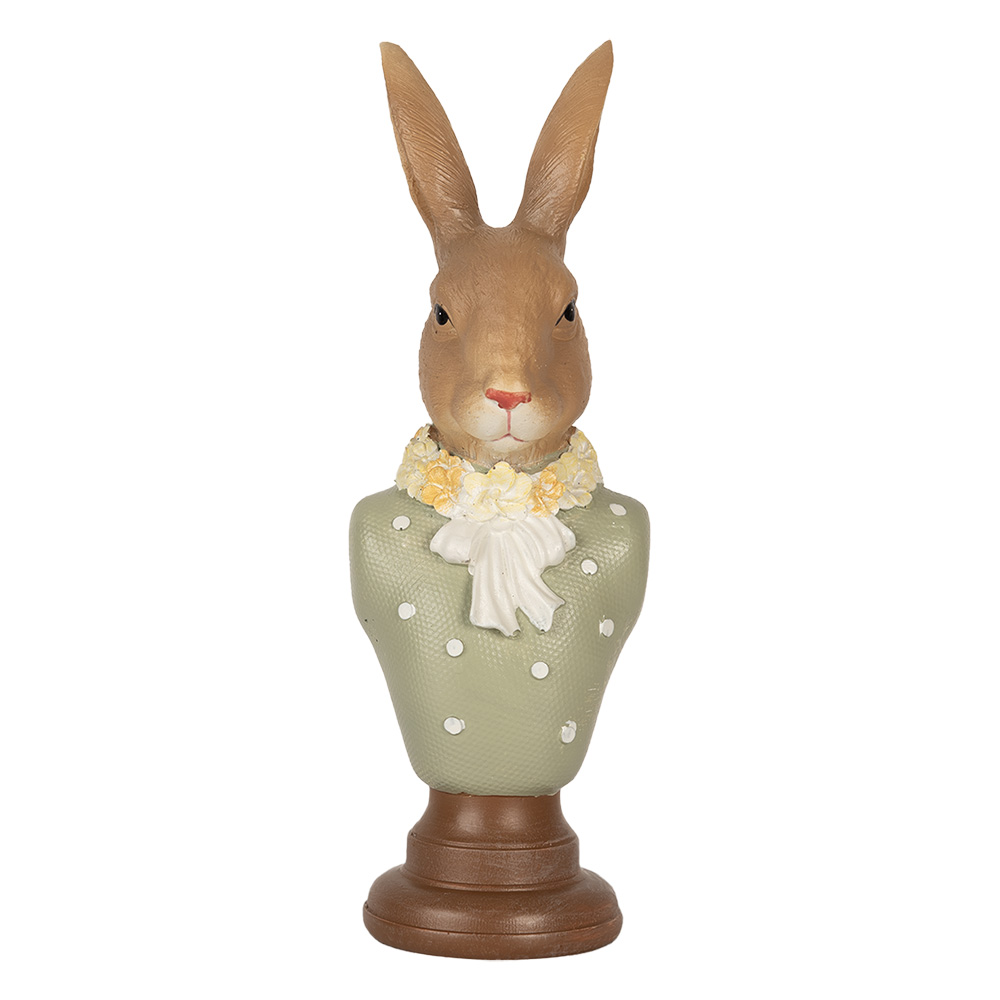 Clayre & Eef   | Decoratie Beeld Konijn Bruin Groen 6x5x18 cm | 6PR5364