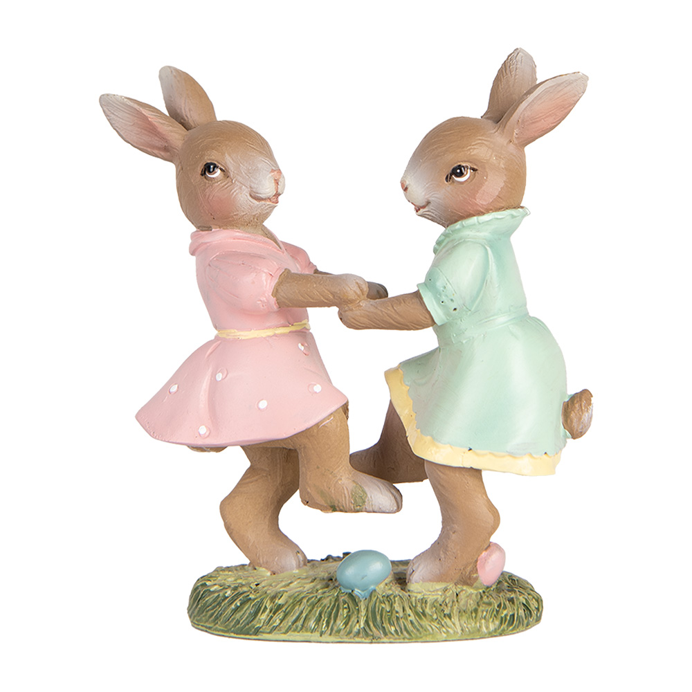 Clayre & Eef   | Decoratie Beeld Konijn Beige Roze 8x3x8 cm | 6PR5437