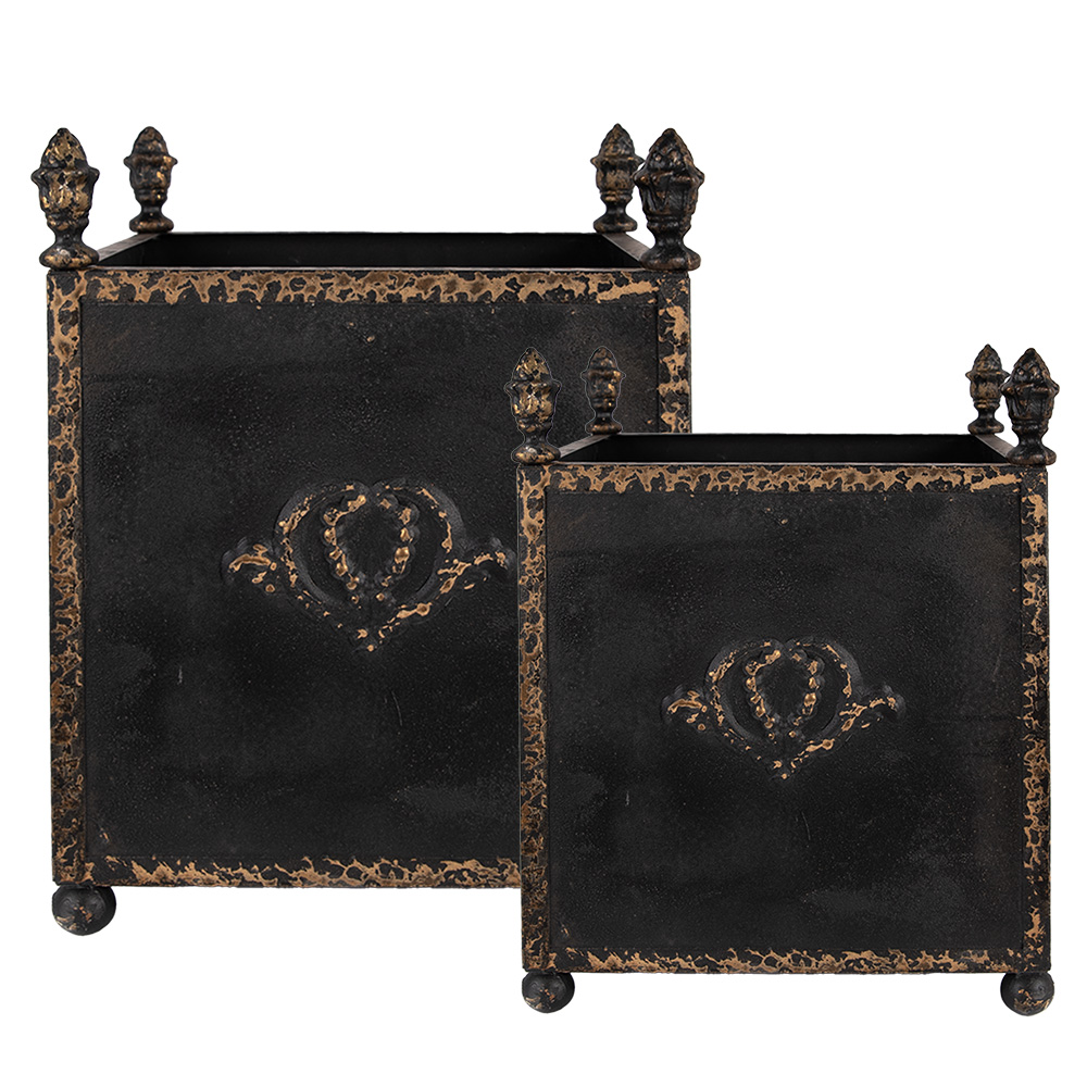 Clayre & Eef   | Bloempotten Binnen Set van 2 Zwart Bruin 42x42x51 / 32x32x41 cm | 5Y1293