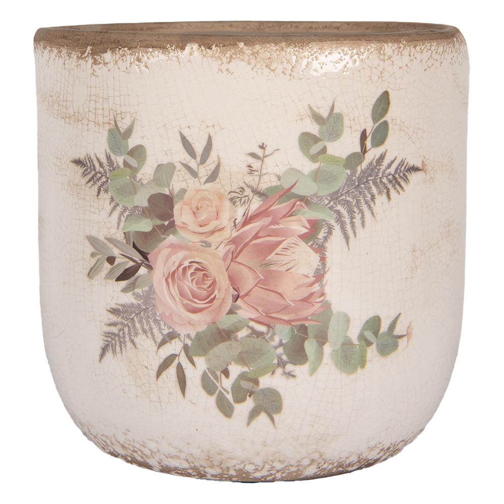 Clayre & Eef   | Bloempot Binnen Beige Roze ø 20x19 cm | 6CE1981XL