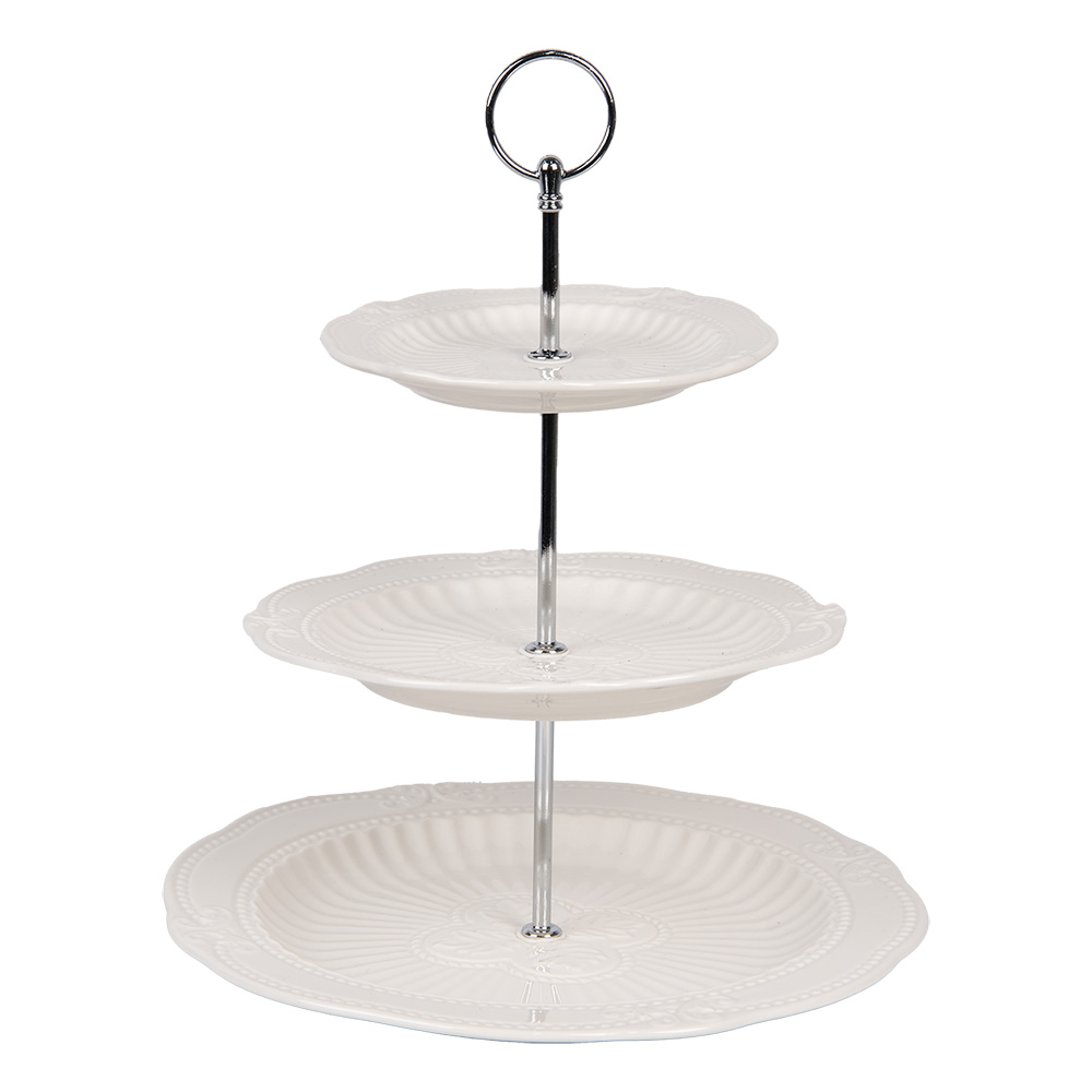 Clayre & Eef   | Etagère 2 laags Wit ø 26x31 cm | 6CE2049