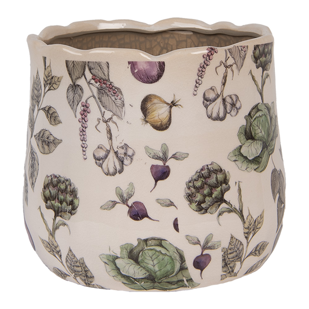 Clayre & Eef   | Bloempot Binnen Beige Groen ø 18x16 cm | 6CETKG0001M