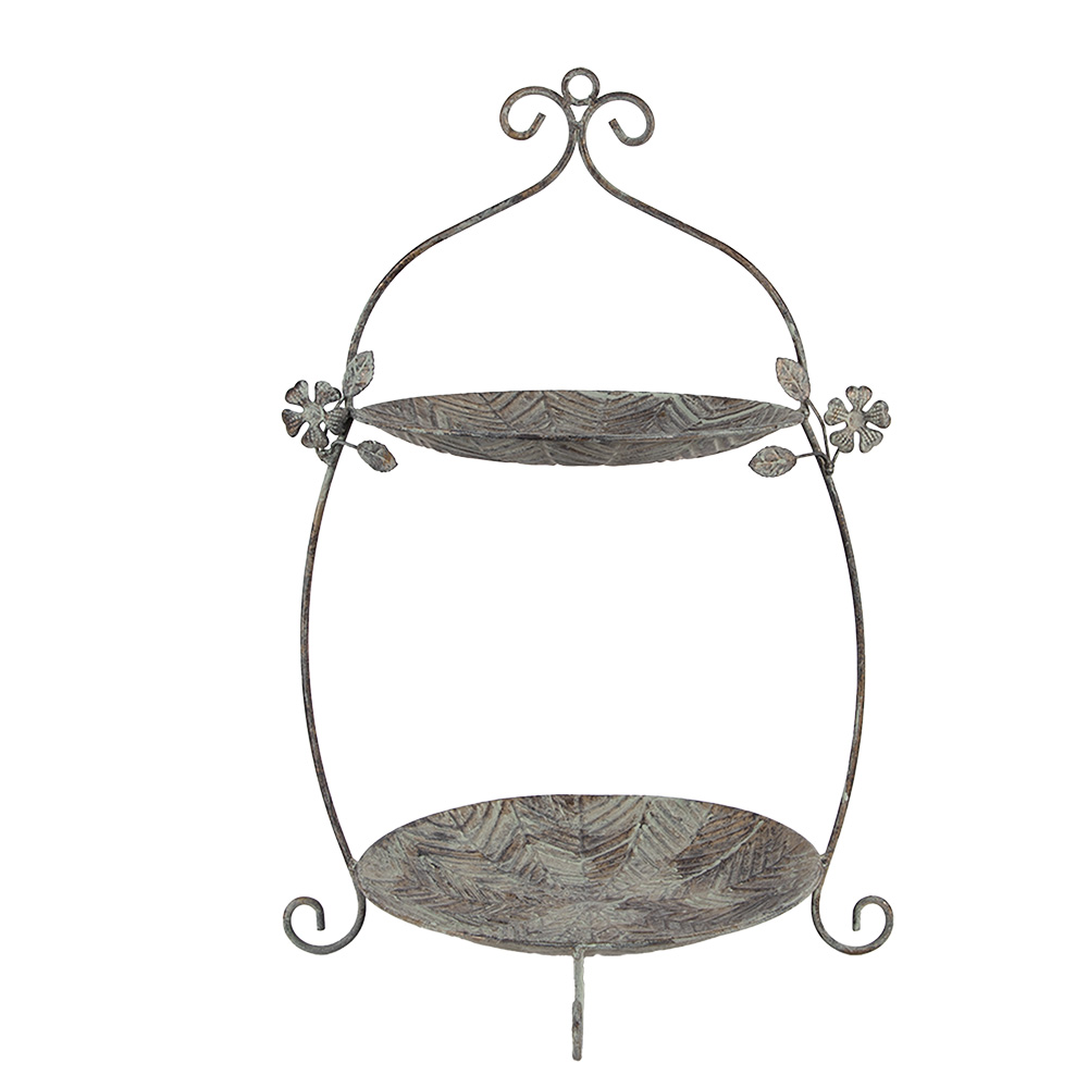 Clayre & Eef   | Etagère 2 laags Groen Bruin 34x32x50 cm | 6Y5657