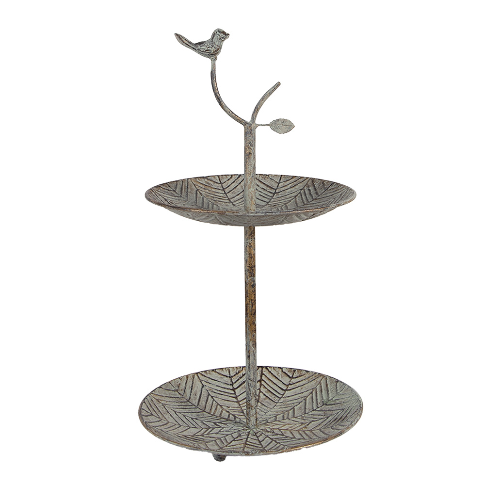 Clayre & Eef   | Etagère 2 laags Groen Bruin ø 26x48 cm | 6Y5658