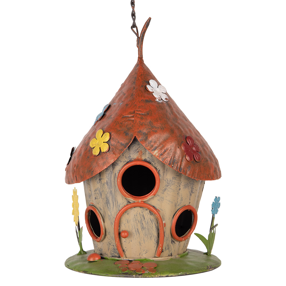 Clayre & Eef   | Vogelhuis Beige Rood ø 17x27/54 cm | 6Y5737