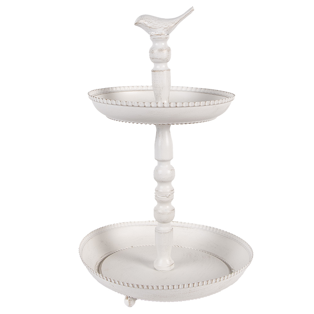 Clayre & Eef   | Etagère 2 laags Wit ø 27x41 cm | 6Y5738