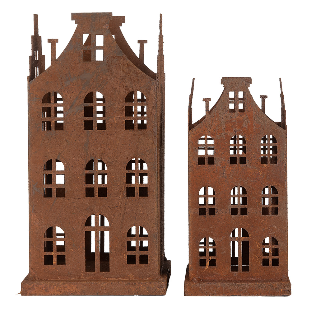Clayre & Eef   | Decoratie Huis (set van 2) Bruin 14x14x27 / 11x11x23 cm | 6Y5791