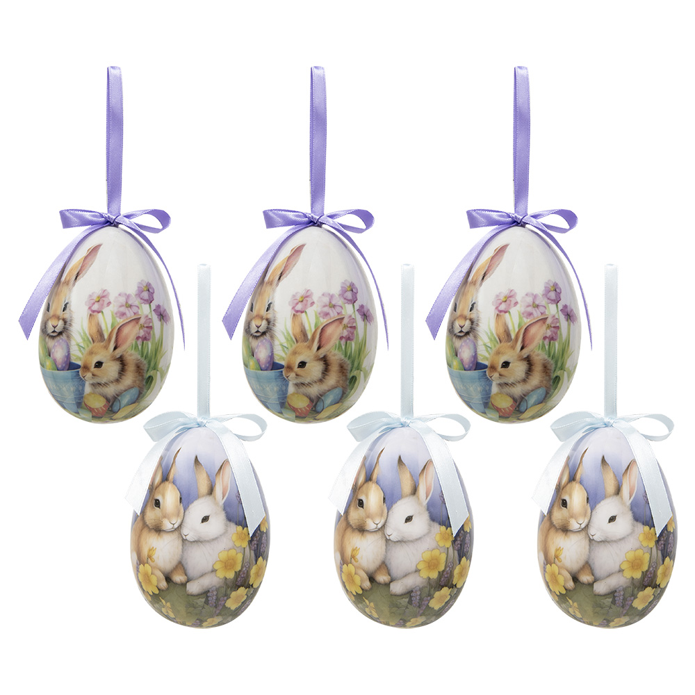 Clayre & Eef   | Decoratie Hanger Ei (set 6) Meerkleurig ø 7x10 cm | 65911