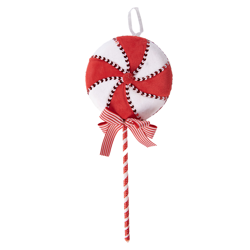 Clayre & Eef   | Kerstdecoratie Hanger Lolly Rood Wit 17x6x41 cm | 66108
