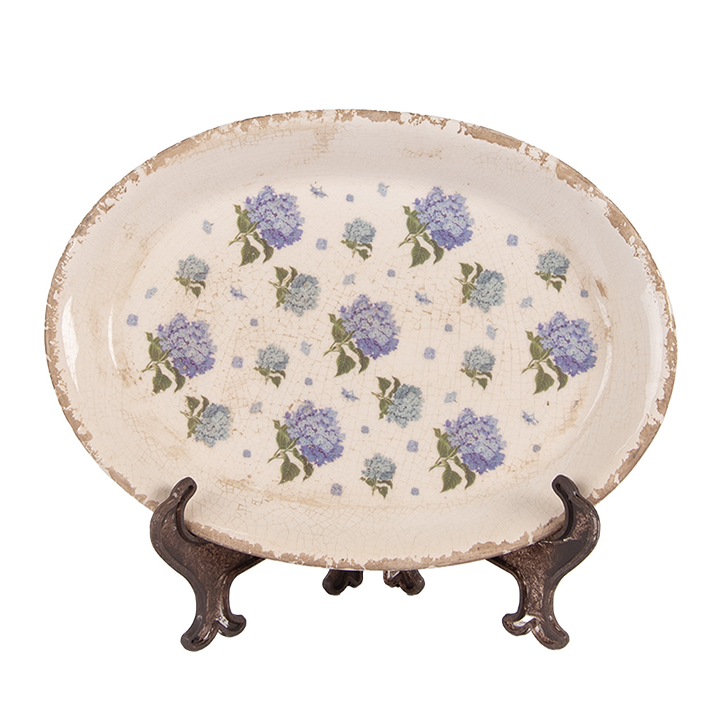 Clayre & Eef   | Decoratie Bord Beige Blauw 25x18x2 cm | 6CE2024