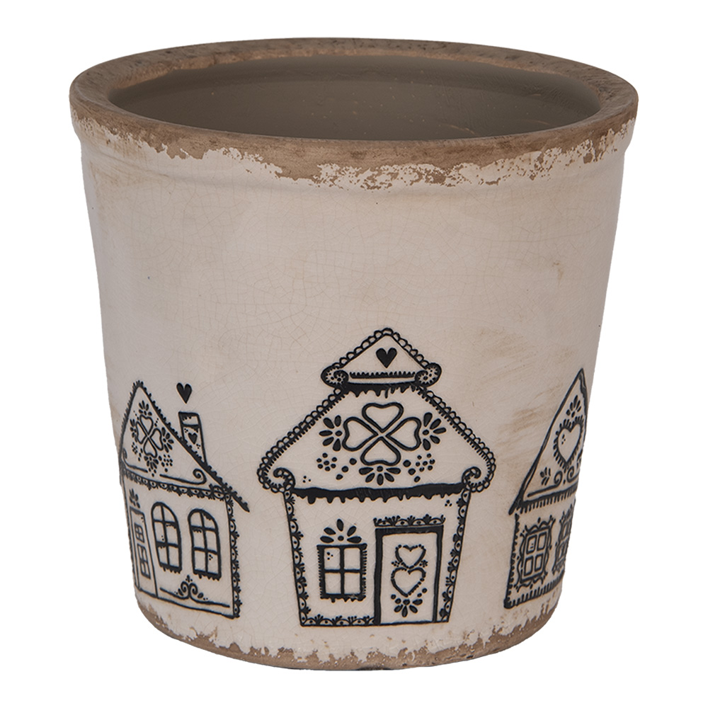Clayre & Eef   | Bloempot Binnen Beige Zwart ø 17x16 cm | 6CE2123L
