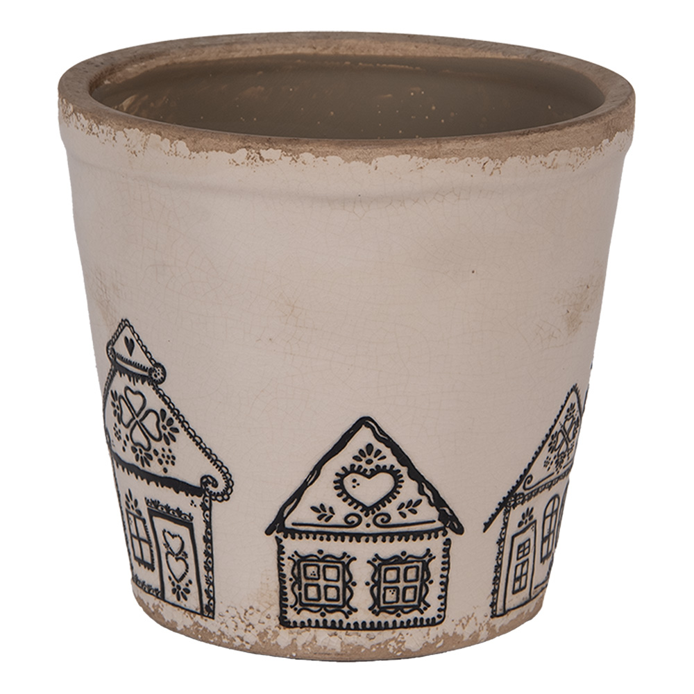 Clayre & Eef   | Bloempot Binnen Beige Zwart ø 15x14 cm | 6CE2123M